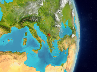 Orbit view of Kosovo in red