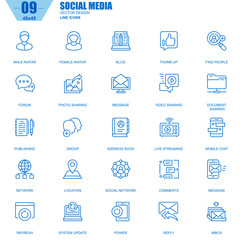 Thin line internet marketing and social network icons set for website and mobile site and apps. Contains such Icons as Avatar, Forum, Chat. 48x48 Pixel Perfect. Editable Stroke. Vector illustration.