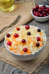 Vegetable salad with cabbage, carrots and cranberries