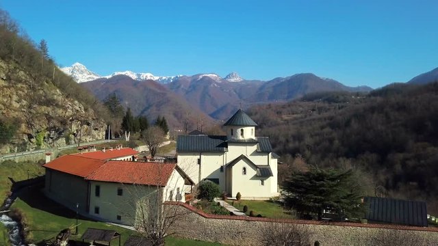 Aerial View on monastery Moracha near the city of Kolashin. Montenegro
