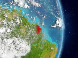 Orbit view of French Guiana in red