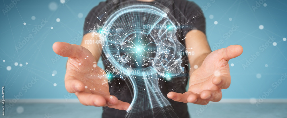 Fototapete businessman using digital artificial intelligence interface 3d rendering