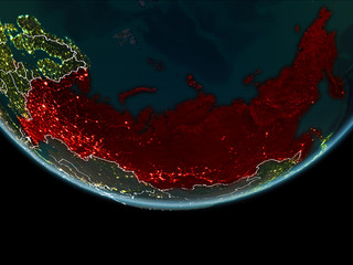 Russia on Earth from space at night