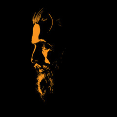 Man portrait silhouette in backlight. Vector.