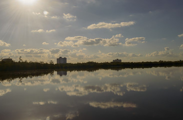 City reflection on the coast line