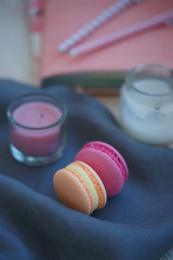 Multicolored cookies macaroons on the table
