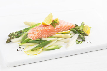 salmon on asparagus