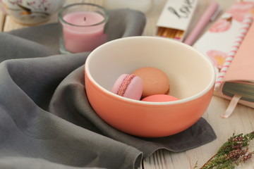 Multicolored cookies macaroons on the table