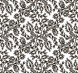 Black and White seamless Ornament, Leafs Motifs.