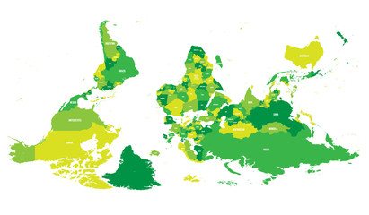 Reversed or upside down political map of World. South-up orientation. Vector illustration. © pyty