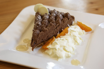 Homemade chocolate ice cream in a plate with