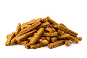 Bunch of rye crackers on a white