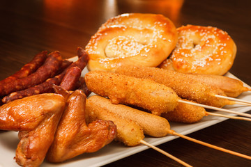 German national dishes with beer. Oktoberfest traditional food