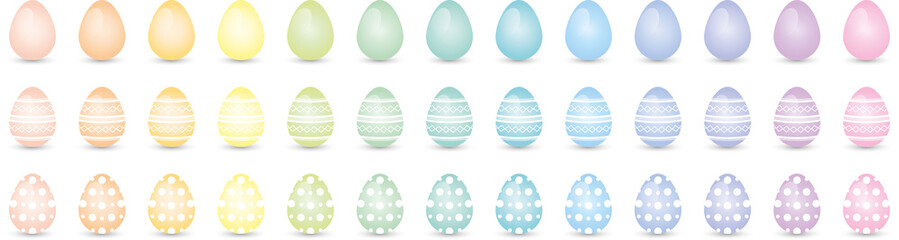 verschiedene Ostereier, Set in Pastell-Farben