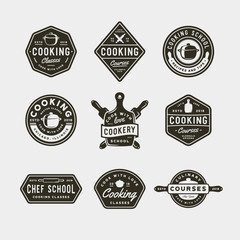 set of vintage cooking classes logos. retro styled culinary school emblems. vector illustration