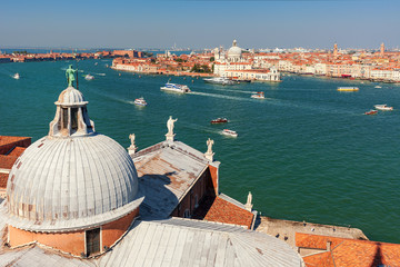 Domes of San Giorgio Maggiore and Grand Canal in Venice.