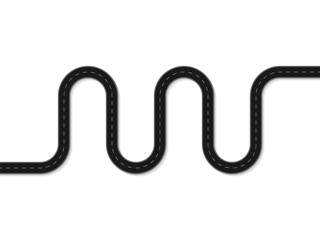 Asphalt road with turns. Winding road isolated on white backgrou