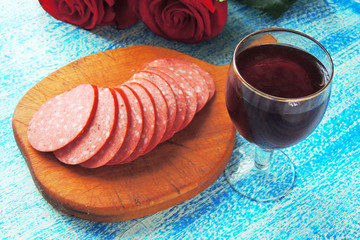 sausage salami and red wine