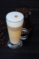 Fresh delicious latte coffee on the table