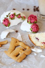 Easter cake with raisins and cream roses  