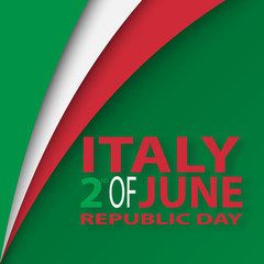 Fototapeta na wymiar Italian flag. Italian translation of the inscription: Italy. Second of June. Italian Republic Holiday