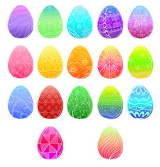 Colored Easter eggs isolated on white background. Hand draw an Easter symbol. Vector illustration of a sketch style.