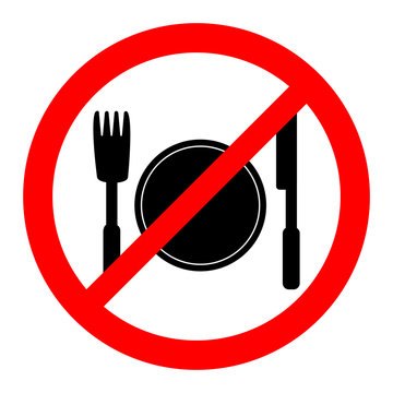 Simple, circular "No eating allowed" sign. Isolated on white