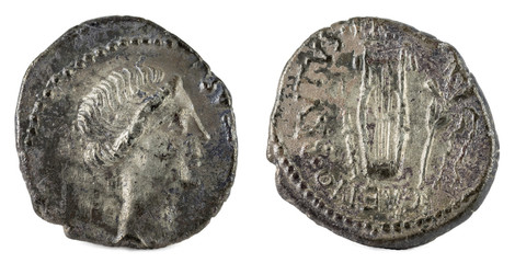 Roman Republic Coin. Ancient Roman silver denarius of the family Junia.