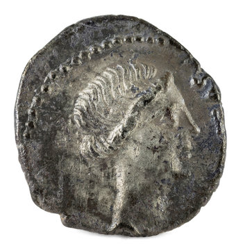 Roman Republic Coin. Ancient Roman silver denarius of the family Junia. Obverse.