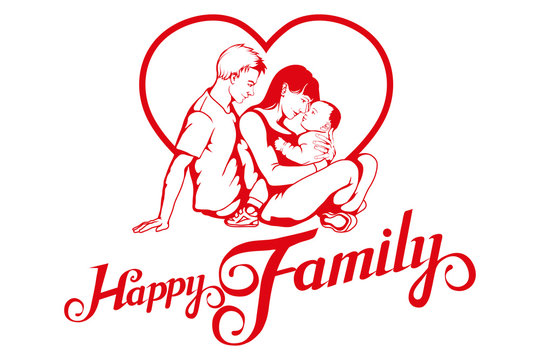 Happy young family.Idyllic family life.Family logo in the heart.
