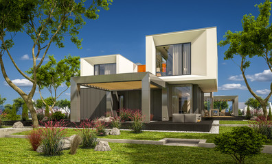 Fototapeta premium 3d rendering of modern house by the river