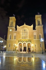 Fototapeta na wymiar Metropolitan Cathedral of Athens at Night, Greece