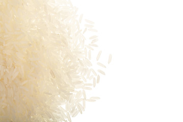 rice grains isolated on white background. Top view. Flat lay