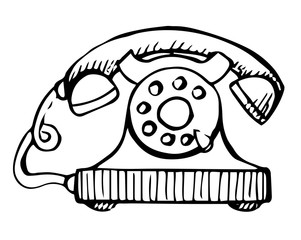 Sketch of retro phone isolated on white background. Vector illustration.
