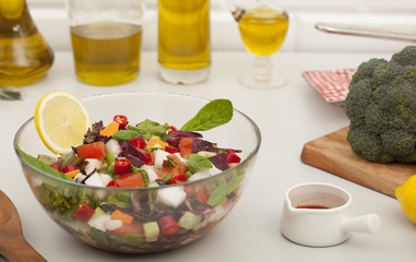 olive oil with salad bowl