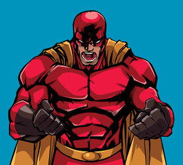 Raging Superhero Scream / Illustration of raging superhero with clenched fists ready for battle.  © Malchev