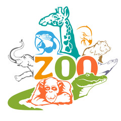 ZOO. Concept with zoo animals. - obrazy, fototapety, plakaty