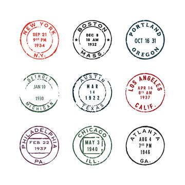 set of vintage postage stamps. vector illustration