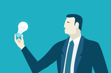 Businessmen looking at light bulb. Innovation and making decision concept illustration 
