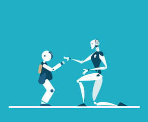 Two types of robots communication with each other. Future reality robotic automatisation process 