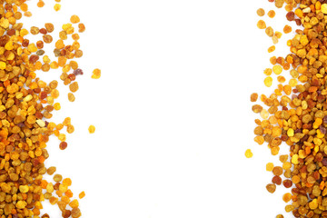 fresh bee pollen isolated on white background with copy space for your text. Top view. Flat lay