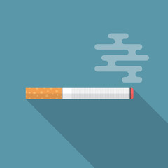 Cigarette icon with long shadow. Flat design style. Cigarette simple silhouette. Modern, minimalist icon in stylish colors. Web site page and mobile app design vector element.