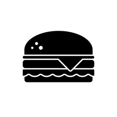 Burger icon. Black, minimalist icon isolated on white background. Hamburger simple silhouette. Web site page and mobile app design vector element.