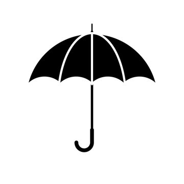 Umbrella icon. Black, minimalist icon isolated on white background. Umbrella simple silhouette. Web site page and mobile app design vector element.