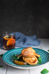 Delicious sandwich ingredients fall in the air on an isolated gray background