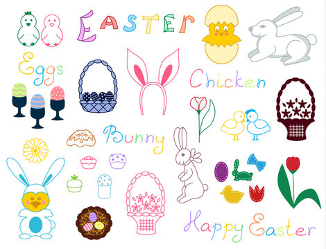 Set of Easter different doodle vector illustration