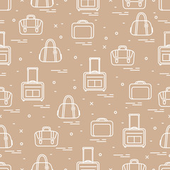 Cute seamless pattern with different bag and suitcases for travel. Summer time, vacation.
