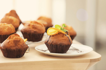 Freshly baked cupcakes on table