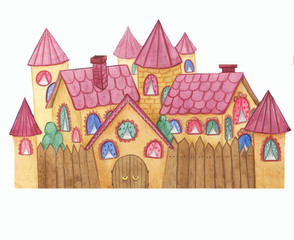 Illustration of small colorful village