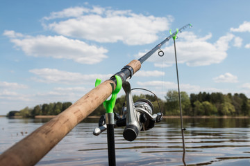 fishing pole on the river bank